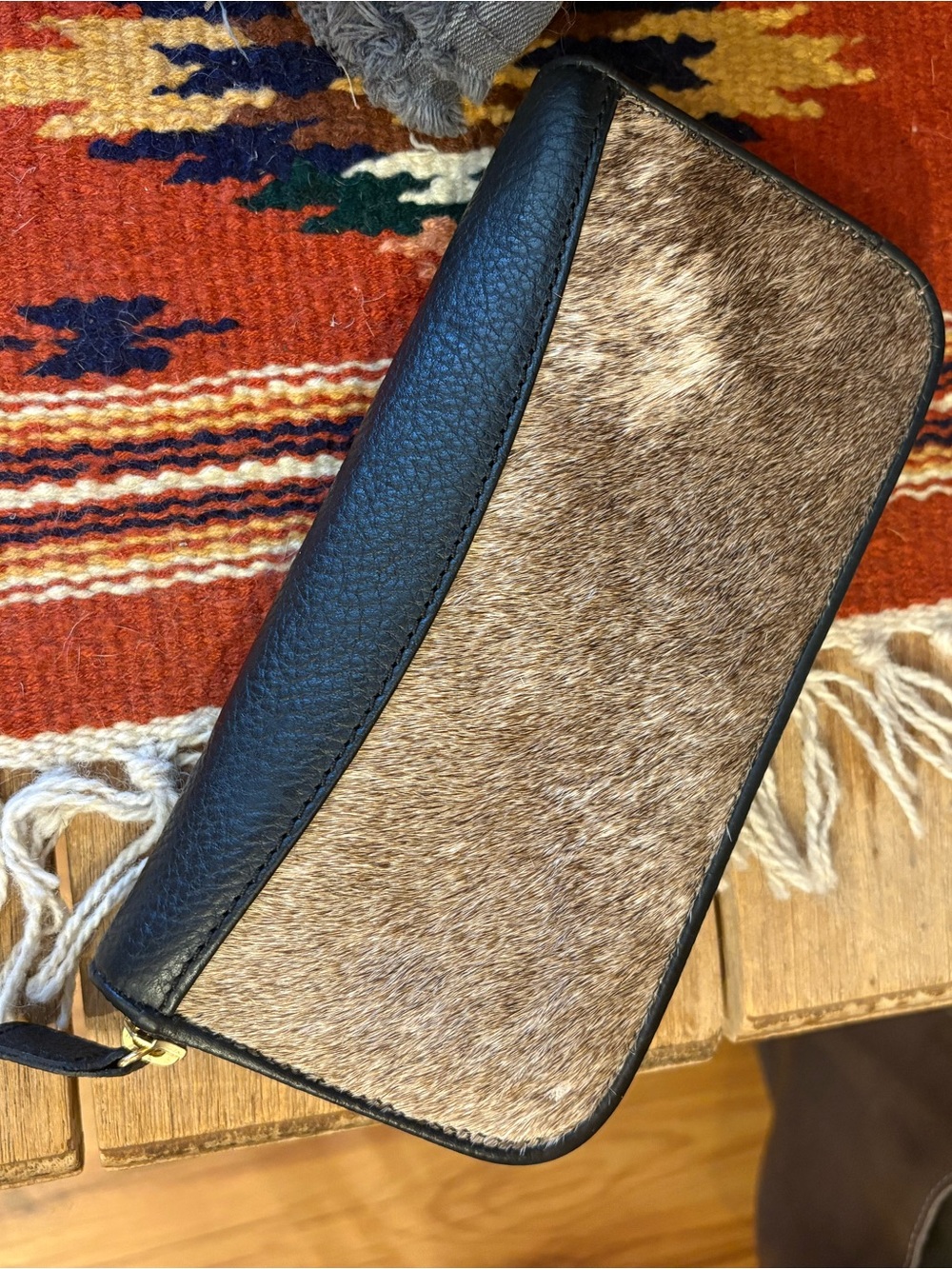 Men's Brown Hair-On Leather Zip Wallet - Picture 6 of 11